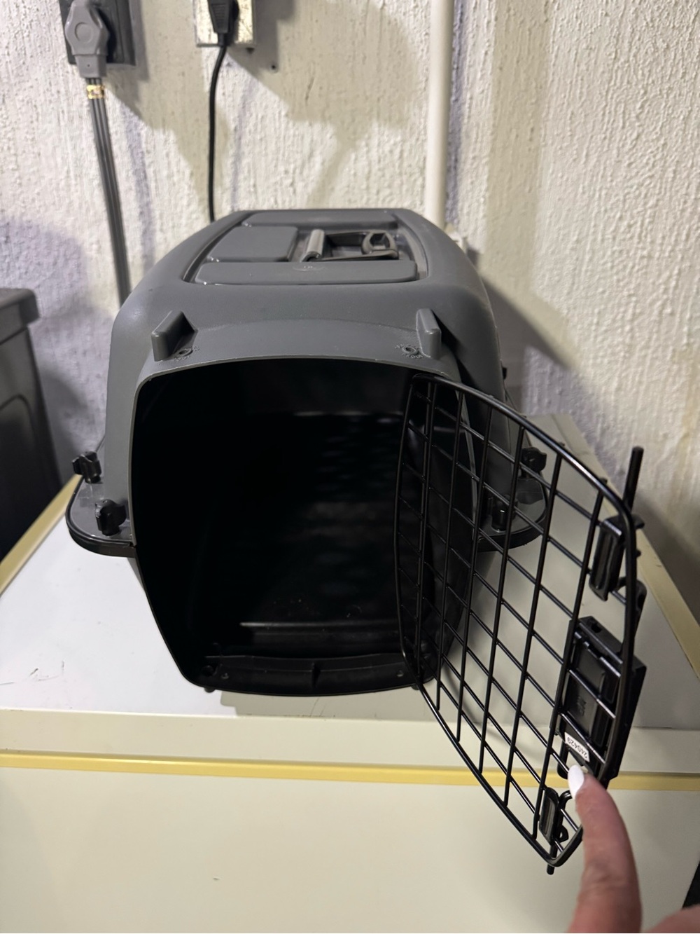 Grey Plastic Pet Carrier with Black Wire Door